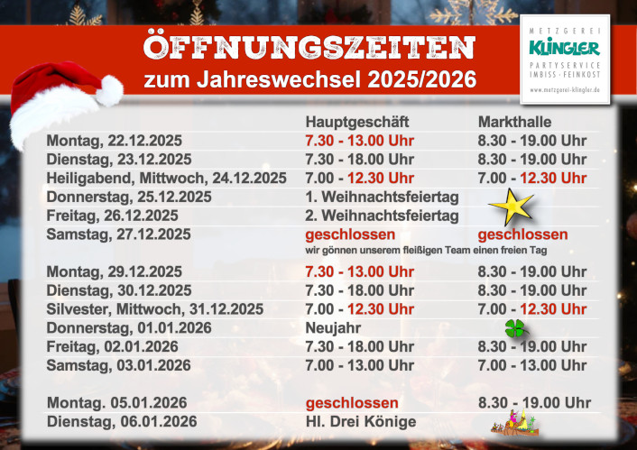 Mehr über den Artikel erfahren Öffnungszeiten zum Jahreswechsel 2025/2026