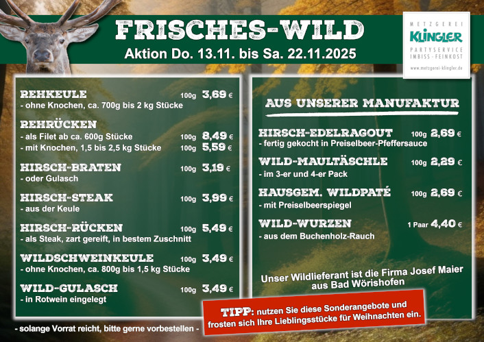 Mehr über den Artikel erfahren Achtung Wild: Wild-Aktion vom 13.11. bis 22.11.2025